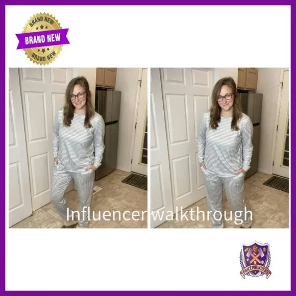 Women's Long Sleeve Pajama Set with Pockets, 2-Pack Polyester Blend